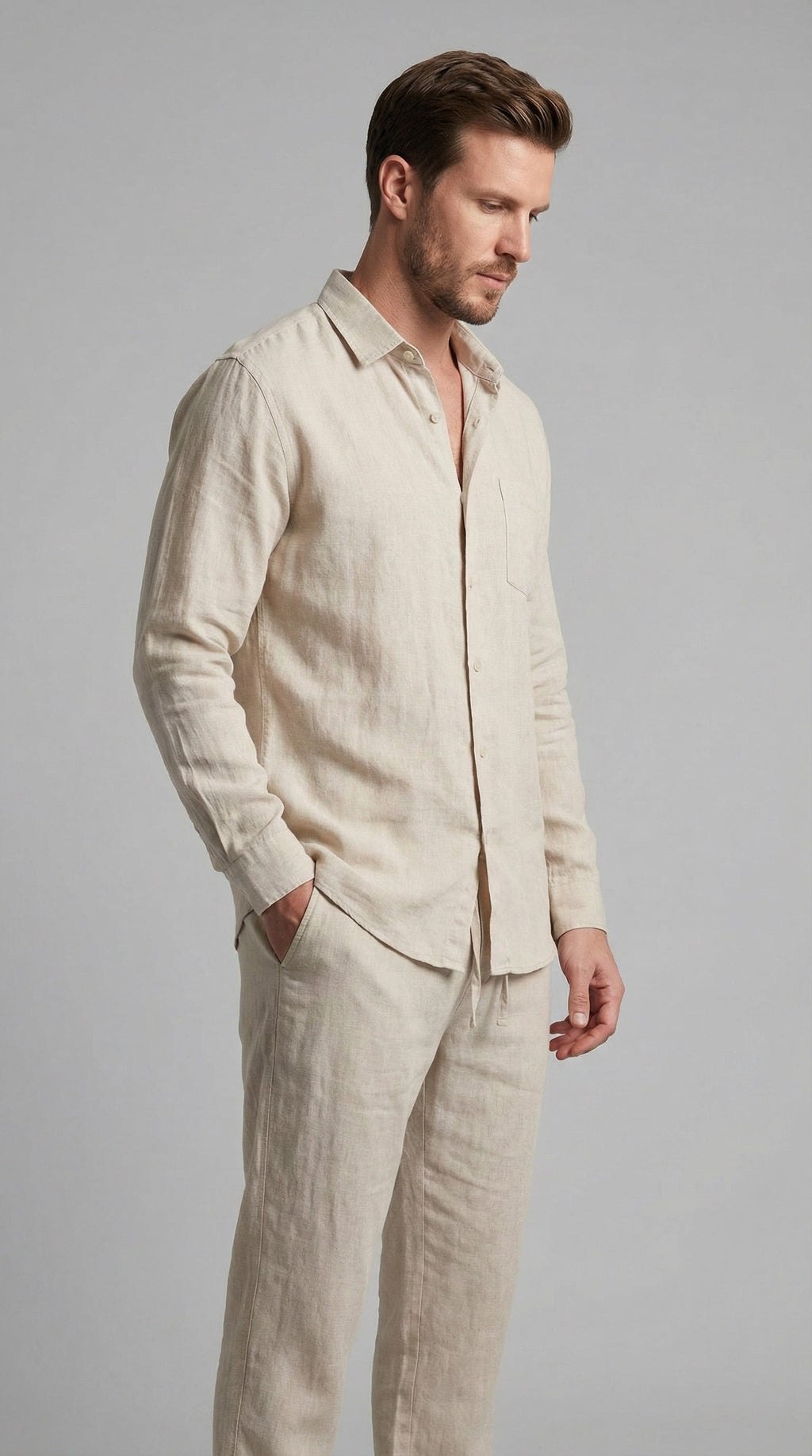 Sergio | Conjunto de Lino de Manga Larga Hombre Camisa y Pantalón